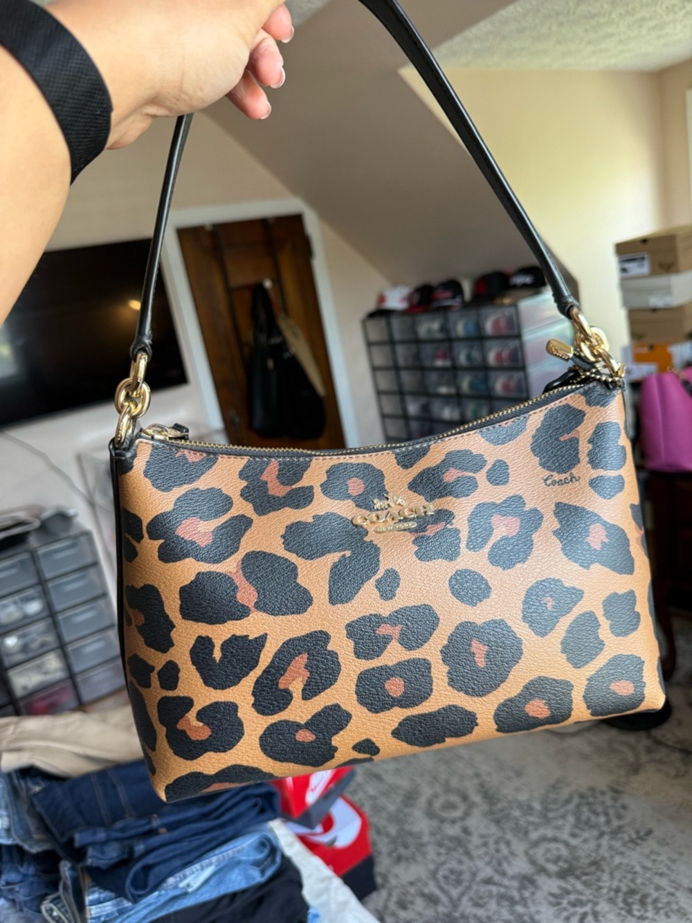 Coach Leopard-Print Shoulder Bag in Brown and Black